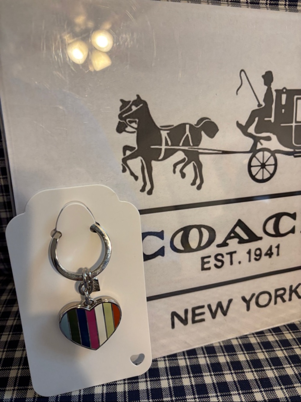 Coach legacy Striped Heart shaped locket Keyring